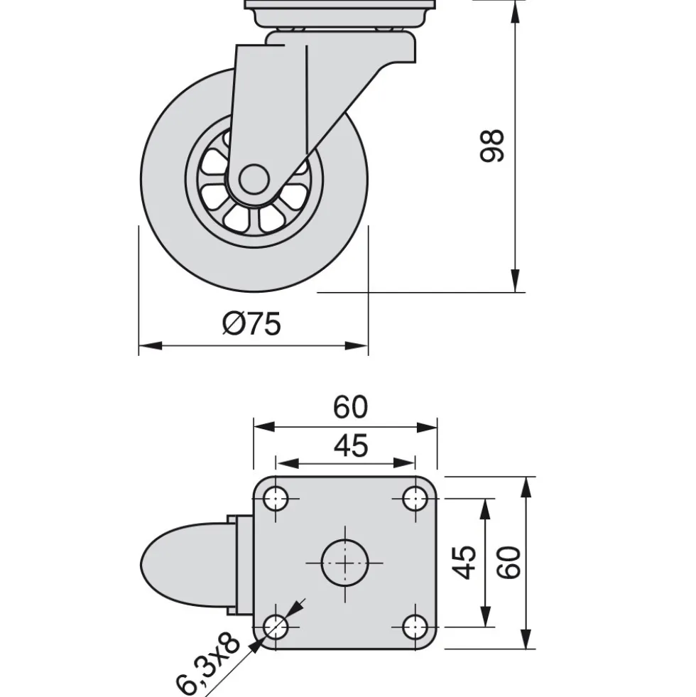 Roulette à roue transparente - sur platine pivotante - par 4 - Slip EMUCA