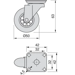 Roulette à roue transparente - sur platine pivotante - par 4 - Slip EMUCA