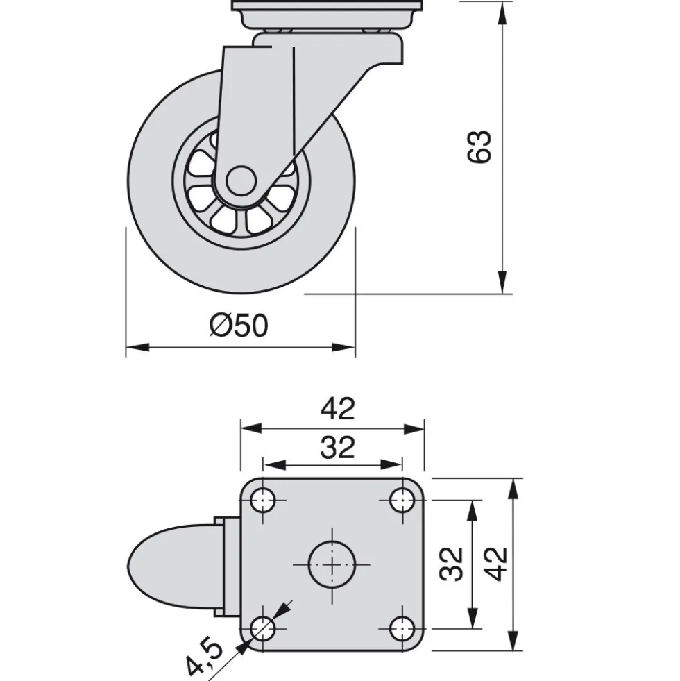Roulette à roue transparente - sur platine pivotante - par 4 - Slip EMUCA