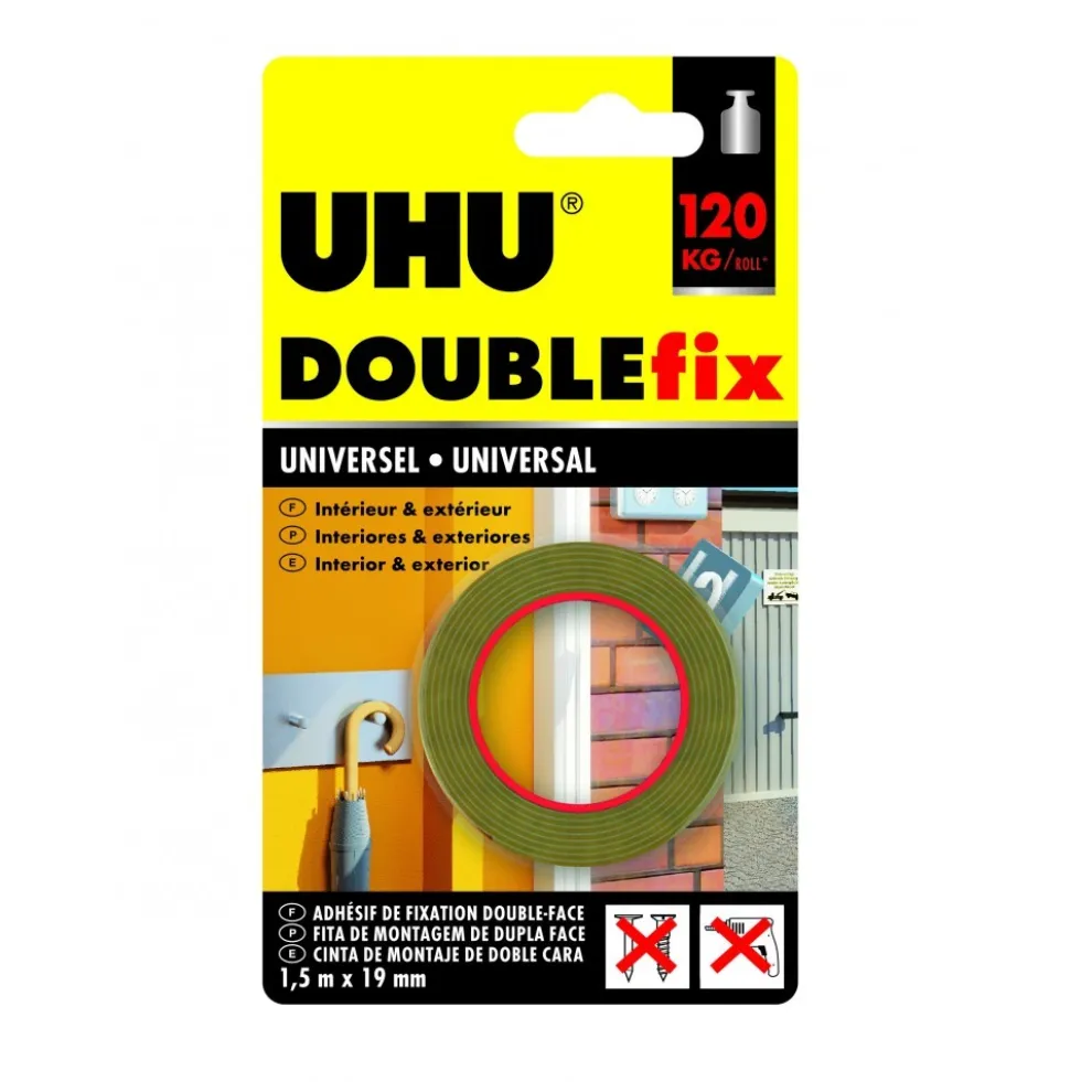 Ruban adhésif Doublefix Extra Fort universel invisible - 1,5 m x 19 mm Uhu