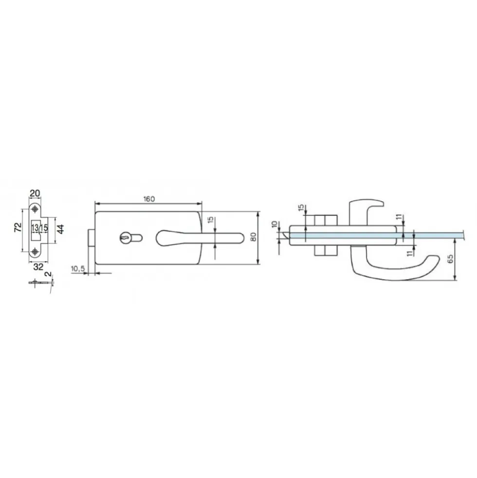 Serrure de miroiterie à cylindre - béquille et bouton - Lagune 4037 ASSA ABLOY