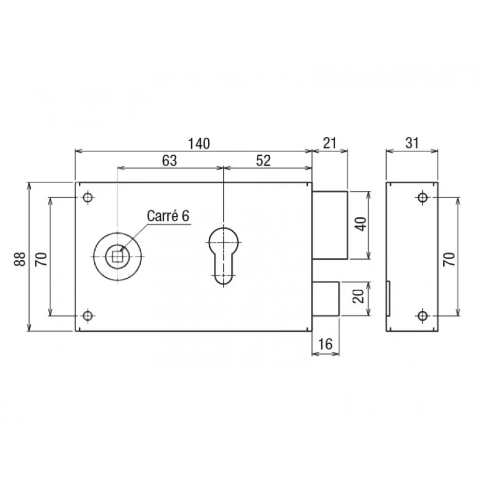 Serrure en applique horizontale - inox - cylindre européen - 719 DEVISMES