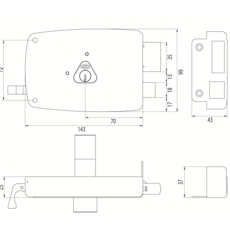 Serrure en applique horizontale - à tirage et bouton intérieur - Match JPM