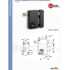Serrure en applique verticale à tirage - cylindre européen - Optimum FTH THIRARD