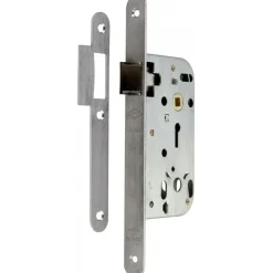 Serrure à larder pêne demi-tour axe 50 mm - têtière bouts ronds inox JPM