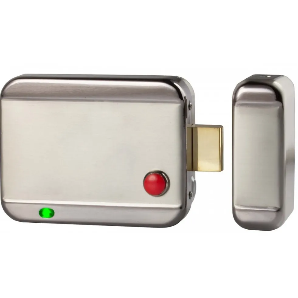 Serrure électrique en applique plaque nue à émission - réversible Izyx