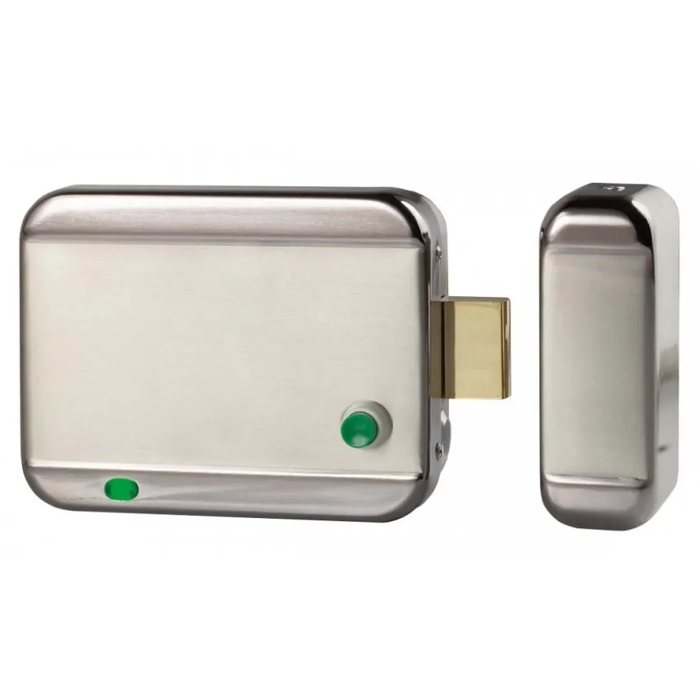 Serrure électrique en applique plaque nue à émission - réversible Izyx