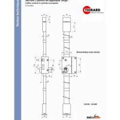 Serrure 3 points en applique - carré 7 mm - cylindre européen - Targa FTH THIRARD