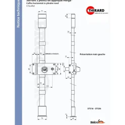 Serrure 3 points en applique - carré 6 mm - cylindre rond - Horga FTH THIRARD