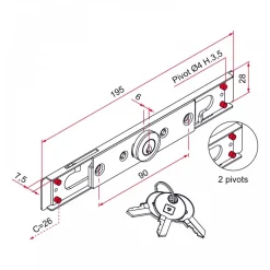Serrure volet roulant à cylindre rond - 2 pivots - 7 à 9 mm - AA4 TIRARD