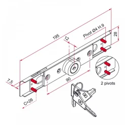 Serrure volet roulant à cylindre rond - 2 pivots - 13 à 15 mm - AA40 TIRARD