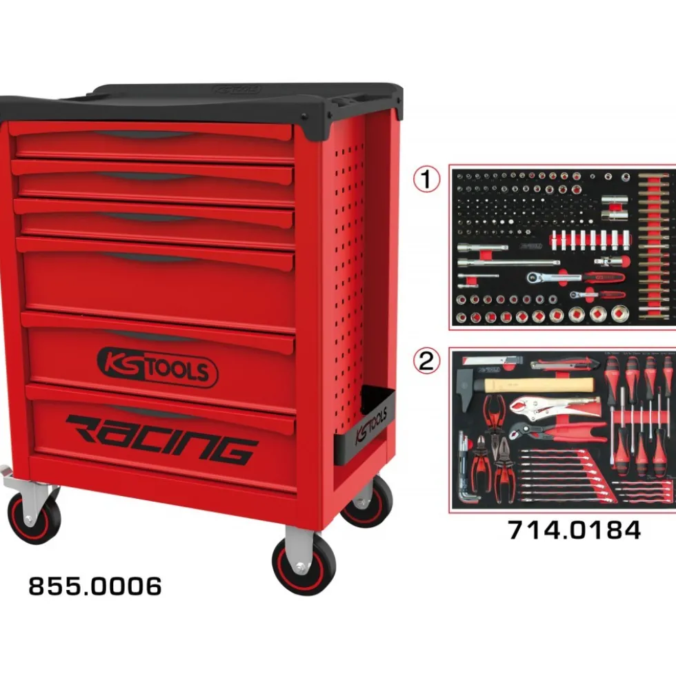 Servante d'atelier Racing - 6 tiroirs - 184 outils KS TOOLS