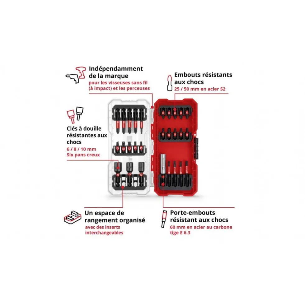 Set de 28 embouts résistants aux chocs S-Case EINHELL