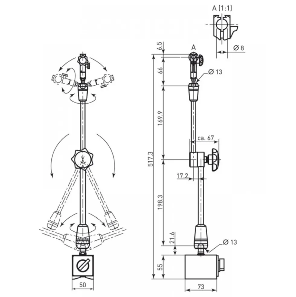 Support articulé magnétique 75 x 50 x 55 mm - rayon d'action 400 mm MITUTOYO