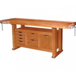 Établi bois - menuisier - 2 m - caisson 1 porte 6 tiroirs - 2 presses OUTIFRANCE