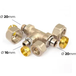 Té réduit à compression pour tube multicouche - diamètre 20-16-20 mm BOUTTÉ