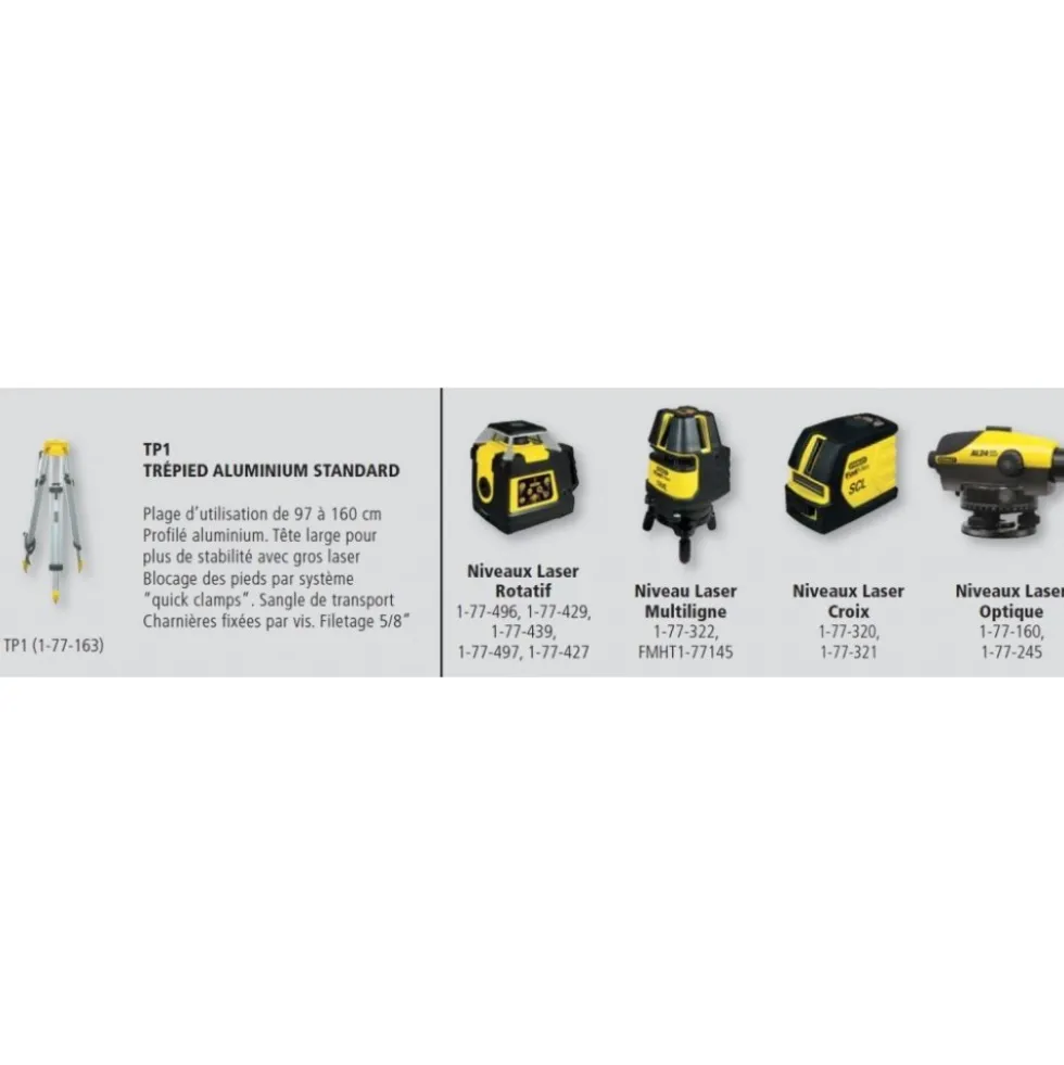 Trépied aluminium standard TP 1 pour niveaux lasers STANLEY