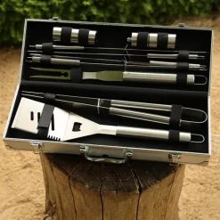 Valisette 9 outils inox : fourchette + pince + spatule + pics + sel & poivre COOK IN GARDEN