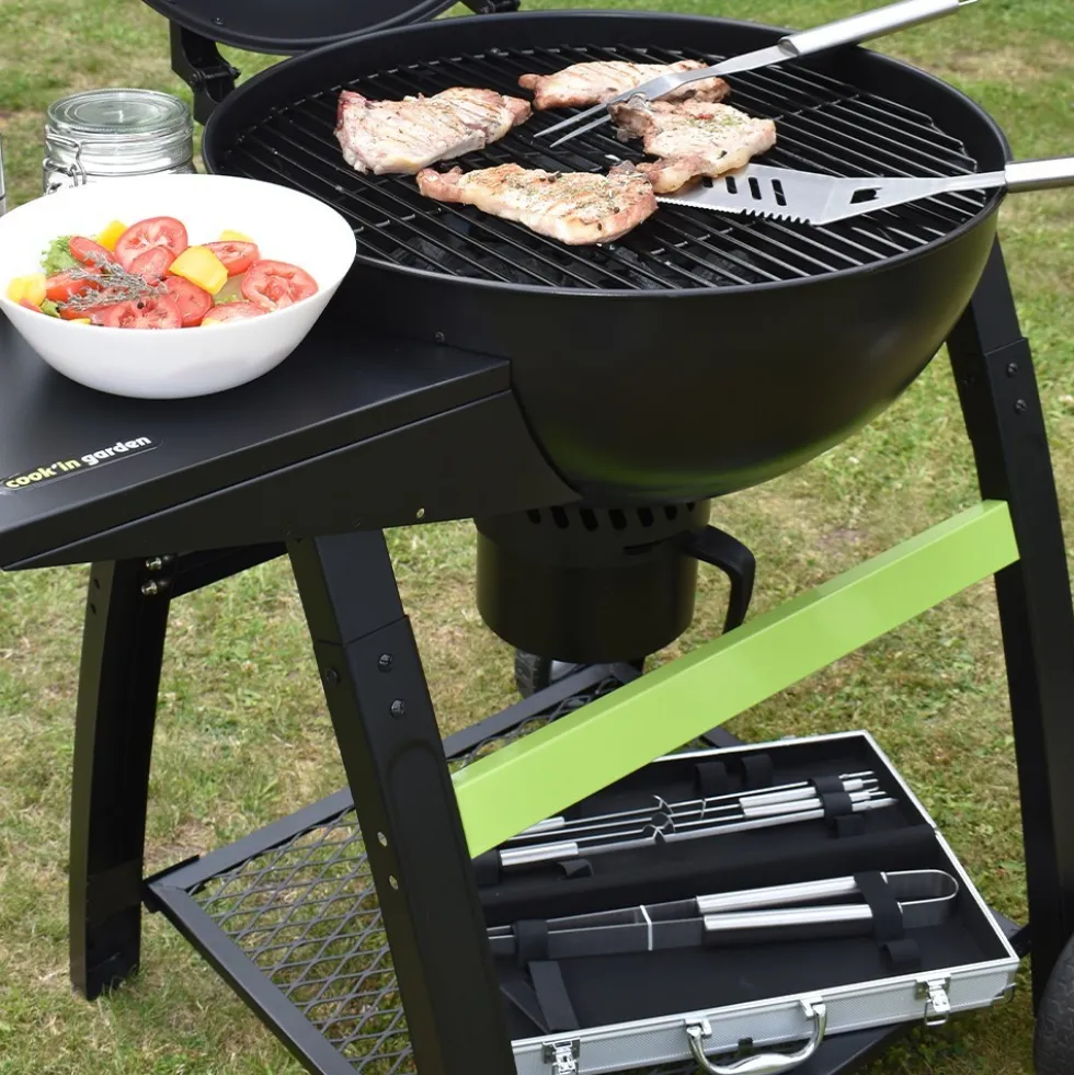 Valisette 9 outils inox : fourchette + pince + spatule + pics + sel & poivre COOK IN GARDEN
