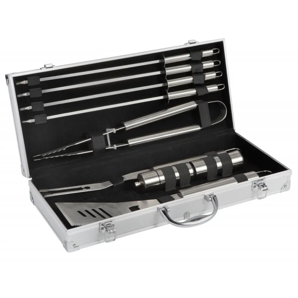 Valisette 9 outils inox : fourchette + pince + spatule + pics + sel & poivre COOK IN GARDEN