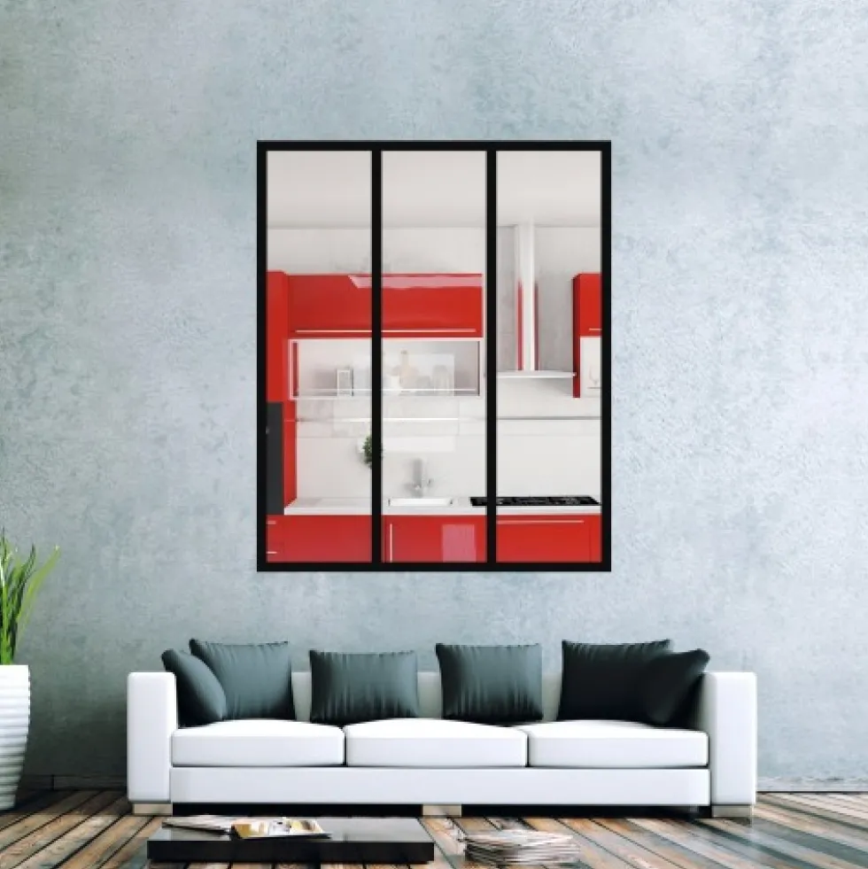 Verrière intérieure 3 carreaux 125 x 102 cm noir Design Production