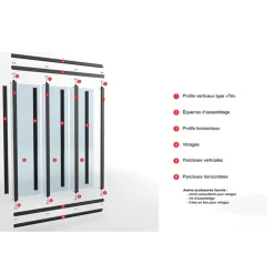 Verrière intérieure 2 carreaux 108 x 63,2 cm noir - vitrage inclus Kit Atelier