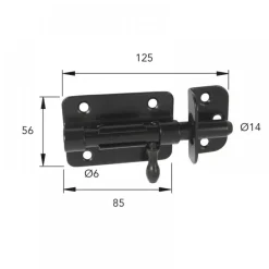 Verrou de box - époxy noir - platine 85x56 mm - Pêne 14 mm TORBEL