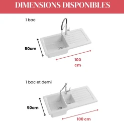 Évier de cuisine céramique 1 bac 100cm avec égouttoir - à encastrer - Camille JACOB DELAFON