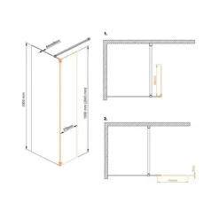 Volet de douche pivotant - universel - 200 x 40 cm - pour paroi fixe LEDA