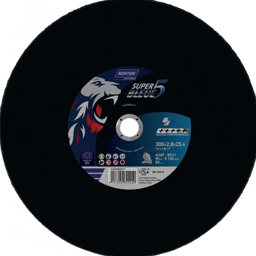 10 X Meule de tronçonnage moyeu plat super bleue 5-métal NORTON
